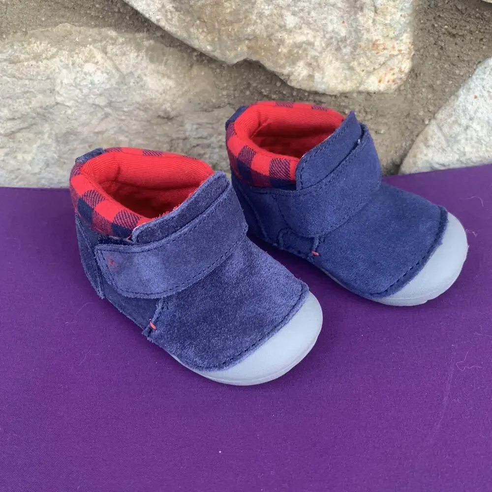Stride Rite SM Oakley Blue & Red Suede Infant Boots Size 3 Months NWOT